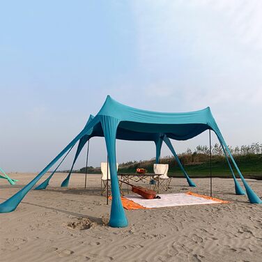 Пляжний намет, сонцезахисний намет для пляжу, великий намет від сонця для вулиці на 6-8 осіб, захист від ультрафіолету для кемпінгу на пляжі, риболовлі та пікніків (синій)