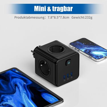 Перехідник для розетки з USB, розетки з вимикачем, подовжувач з USB, 4000 Вт/16 А, 3 USB (5 В/3,1 А), для спальні, подорожей та оф