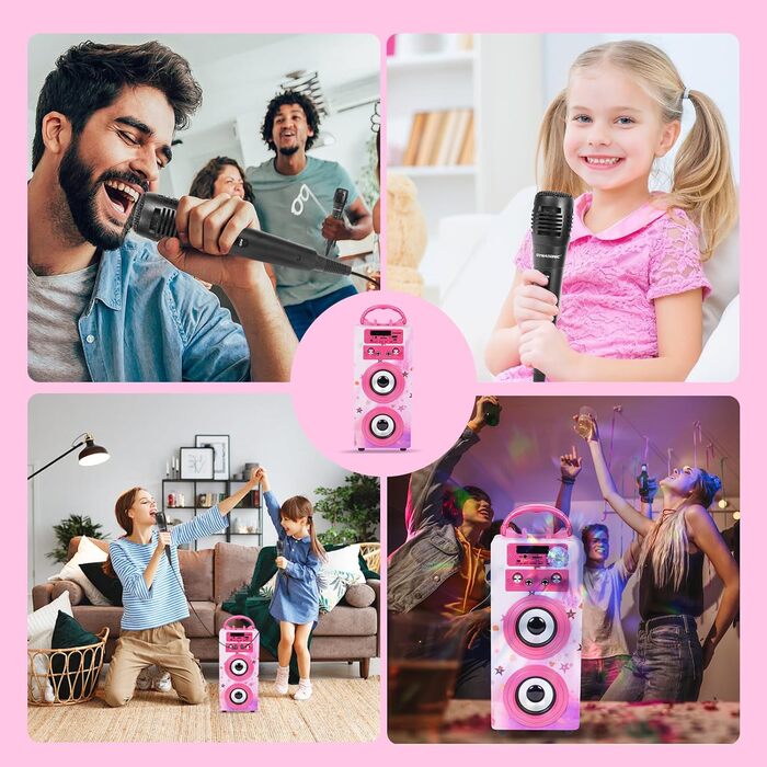 Караоке-система DYNASONIC 2 мікрофони Model 15 Lights, портативна, для дітей
