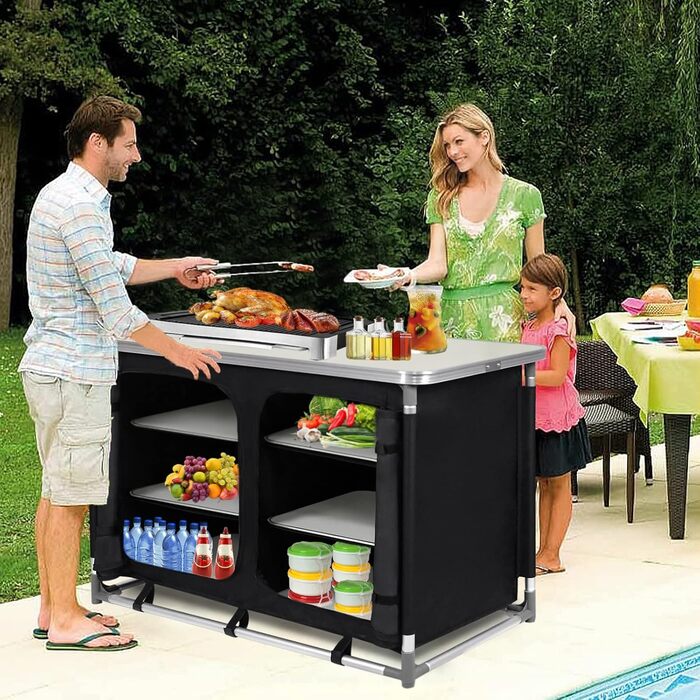 Складана кемпінгова кухня з алюмінієвим каркасом та відділеннями для зберігання, туристична кухня, кухонний ящик, шафа для намету, аксесуари для кемпінгу на свіжому повітрі