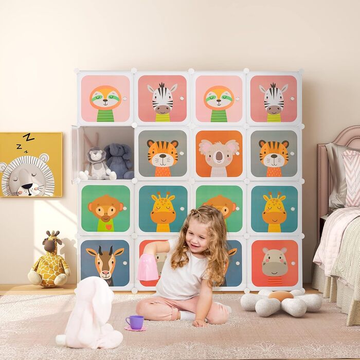 Дитяча шафа COSTWAY, система полиць з 8 кубиками, розширювана дитяча полиця, пластикова шафа для зберігання з дверцятами та вішалками для дитячої кімнати/спальні (біла, 8 кубиків) 8 кубиків білий