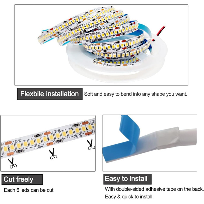 Тюн 24V Світлодіодна стрічка, 1200 світлодіодів Теплий білий 3000K 5 метрів Світлодіодна стрічка SMD 2835 IP20 Гнучка світлодіодна стрічка для прикраси саду, спальні, кухні