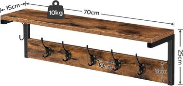 Вішалка для одягу HOOBRO настінна, настінна полиця з 7 гачками і полицею, підвісна полиця з вішалками, настінне кріплення, для пер