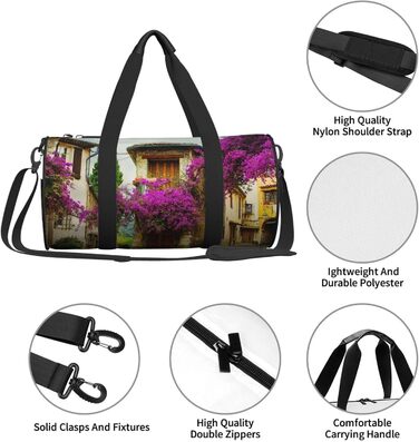 Спортивна сумка, дорожня сумка, з принтом прованського старого міста, сумка на нічліг, чорна, універсальний розмір, сумка для подорожей