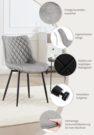 Обідні стільці WOLTU, Комплект з 2 шт. , Кухонні стільці, Стільці для вітальні, М&39які стільці зі спинкою, Для їдальні, Кухні, Вітальні, Офісу, Сидіння зі штучної шкіри, Металеві ніжки, Сірий BH210gr-2 Сіра штучна шкіра