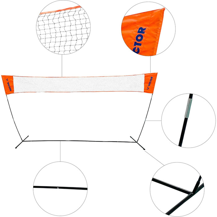 Сітка для бадмінтону Victor Easy - багатофункціональна сітка для вулиці з регульованою висотою, 350 * 155 Easy Net