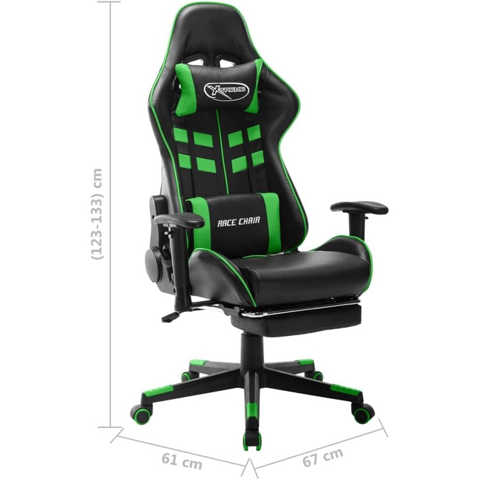 Геймерське крісло, офісне крісло, з підставкою для ніг, чорно-зелене, штучна шкіра