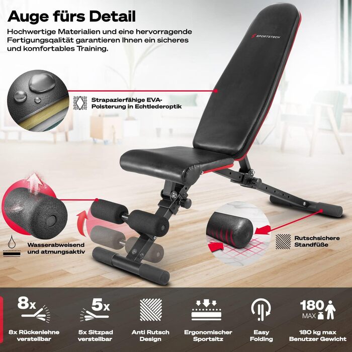 Складана силова лава Sportstech для домашнього використання, похила та плоска лава 40-в-1 з жимовою лавою, тренажер для спини, жим лежачи, німецький якісний бренд, безпечна система регулювання, BRT400