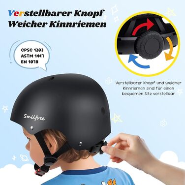 Дитячий велосипедний шолом Smilfree, шолом для хлопчиків-скейтерів легкий велосипедний шолом для дітей та дівчаток від 5 років - шолом для скейтерів, дитячий шолом для велосипеда, скейтборда, самоката, BMX, для дітей та дорослих, чорний, M