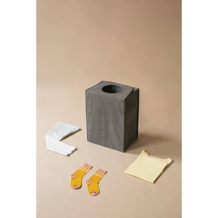 Мішок для білизни - Швидке відкриття - Міцний текстильний мішок - Економія місця - Кришка складається, утворюючи ручки - Легке спорожнення - Pepper Black - 55 L - 29,5 x 54,0 x 50,5 см