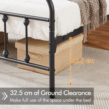 Ліжко Yaheetech Vintage Style Carpet 140 x 200 см з металевим каркасом та рейковою основою, сучасне гостьове ліжко, дитяче ліжко, чорне 140 x 200 см