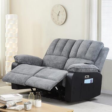 Розкішне багатофункціональне масажне крісло LSLIFE з підігрівом електричного масажного дивана, кріслом для телевізора, шезлонгом, відкидним кріслом, високоякісною шкірою, ергономічним одномісним диваном, заряджається через USB (сіре двоспальне ліжко)