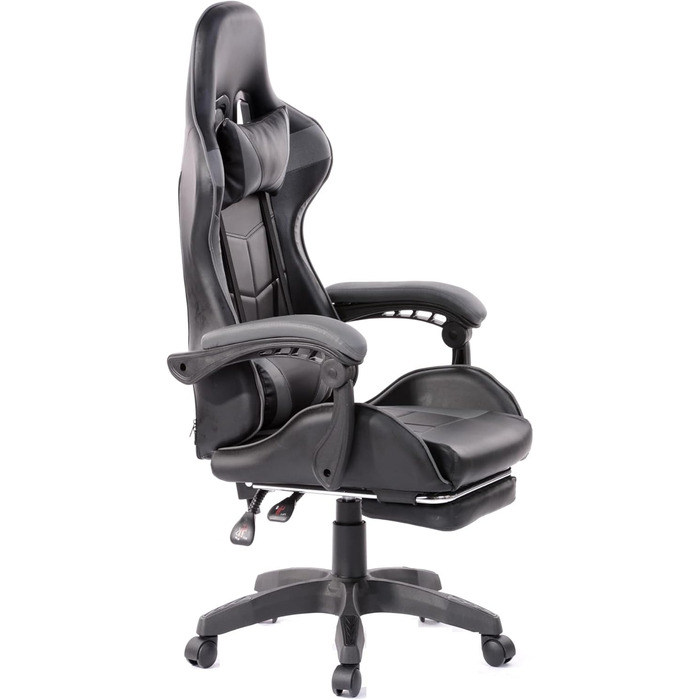 Ігрове крісло VDD Cyclone з підставкою для ніг - Офісне крісло - Гоночне ігрове крісло - Сірий/чорний