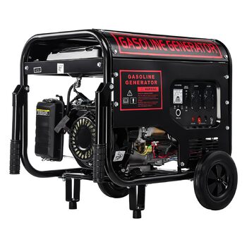 Бензиновий генератор з ручним та електричним запуском, 12 к.с., максимальна потужність 5000 Вт, максимальна безперервна потужність 3500 Вт, бак 15 л, 4-тактний двигун, функція AVR, 2 x 220 В, захист від низького рівня оливи, захист від перевантаження