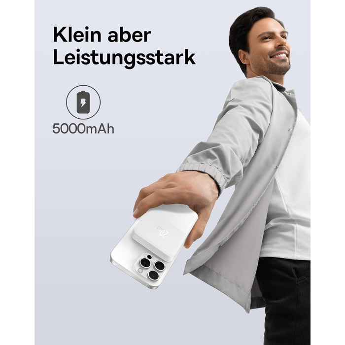 Магнітний бездротовий Powerbank, 5000mAh Mini Powerbank з USB-C, PD 20w Fast Charging Magsafe Battery, Зовнішній акумулятор для iP
