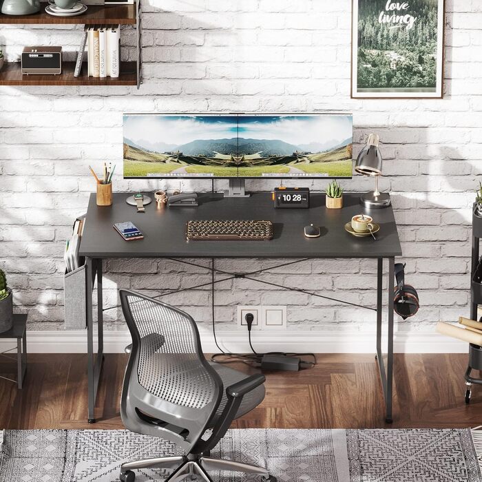 Письмовий стіл, комп&39ютерний стіл з тримачем для навушників та сумкою для зберігання, міцний робочий стіл, промисловий дизайн, ПК-стіл, невеликий офісний стіл для дому, офісу (Чорний, 120 x 60 x 75 см) Чорний 120 x 60 x 75 см