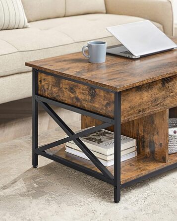 Журнальний столик VASAGLE, стіл для вітальні з регульованою висотою, журнальний столик, відкрите та приховане місце для зберігання, X-подібні стійки, 60 x 100 x (48-62) см, вінтажний коричнево-чорний LCT205B01 60 x 100 x (48-62) см Коричневий