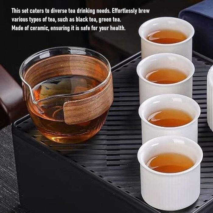 Чайний набір Luocute в китайському стилі кунг-фу, портативна керамічна чайничка та чашки з сумкою для подорожей, для дому, офісу, подарунок для активного відпочинку