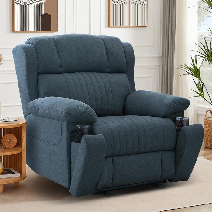 Електрично регульоване крісло для телевізора, крісло-реклайнер з функцією лежання, крісло для телевізора з функцією масажу та підігріву, приховані підстаканники, порти типу C та USB, до 160 кг (синій)