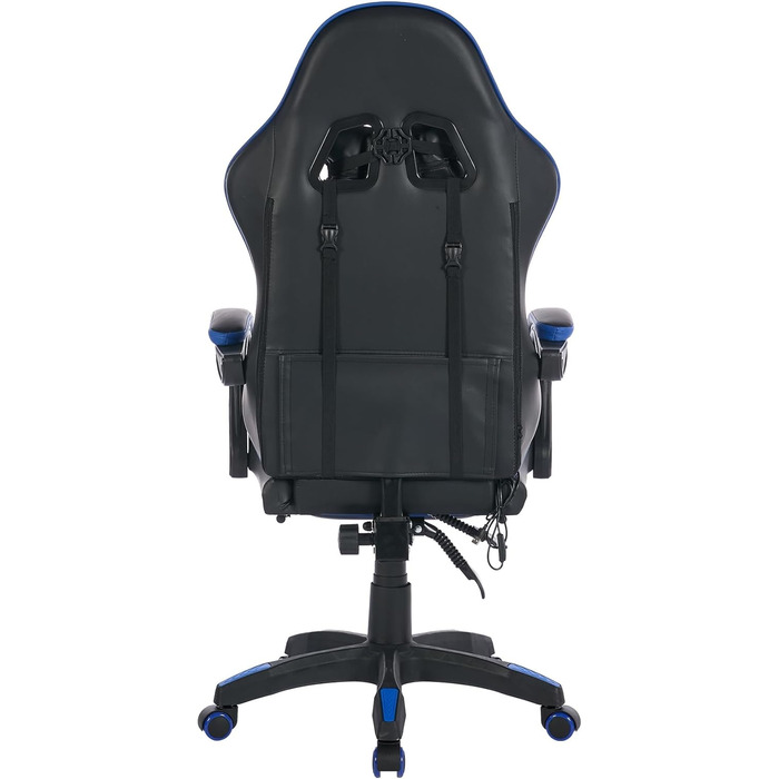 Ергономічне ігрове крісло з поворотом на 360, шкіряне офісне крісло з високою спинкою та регульованою висотою, з підставкою для ніг, підголівником та поперековою опорою для офісу та ігор (чорний синій)