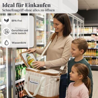 Велика складна сумка-холодильник 45 л для покупок, пляжу, пікніка, кошика для покупок, сумки для ланчу, термосумки, боксу-холодильника, портативна, пасивна, водонепроникна, 12 годин ізольована з клапаном, ретро XXL бежевий