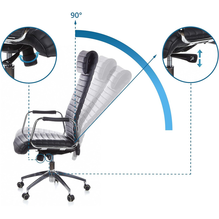 Крісло керівника ASPERA 20 Шкіряне офісне крісло Nappa чорного/хромованого кольору з високою спинкою/підголівником чорного кольору, 600900