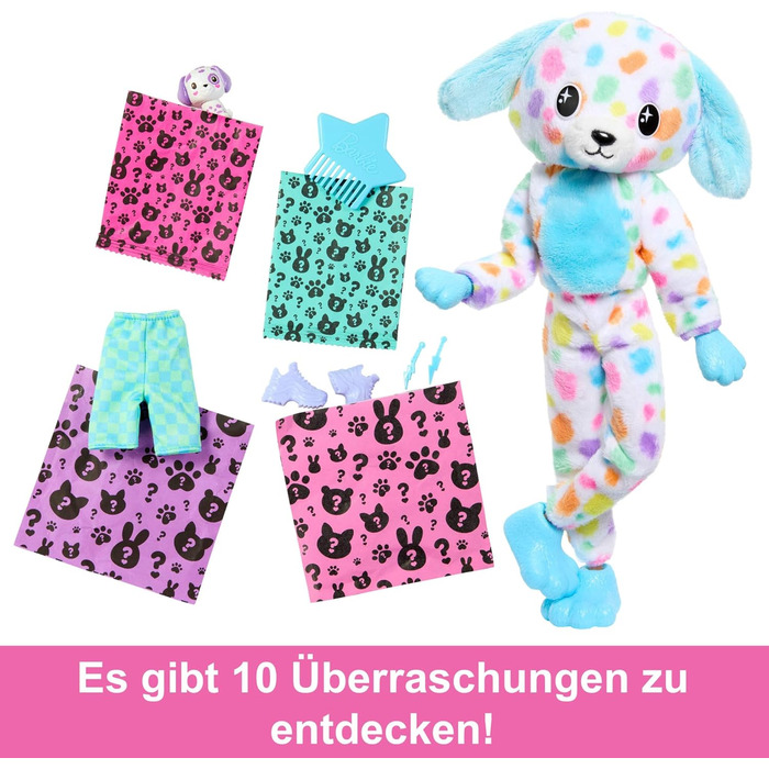Лялька Barbie Cutie Reveal та аксесуари, веселковий плюшевий костюм далматинця та 10 сюрпризів, що змінюють колір, серія Color Dre