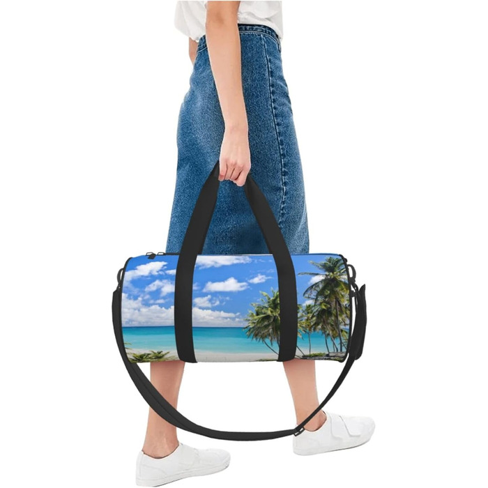 Спортивна сумка / Дорожня сумка, біла, з пляжним принтом, сумка на нічліг, чорна, універсальний розмір, сумка для подорожей