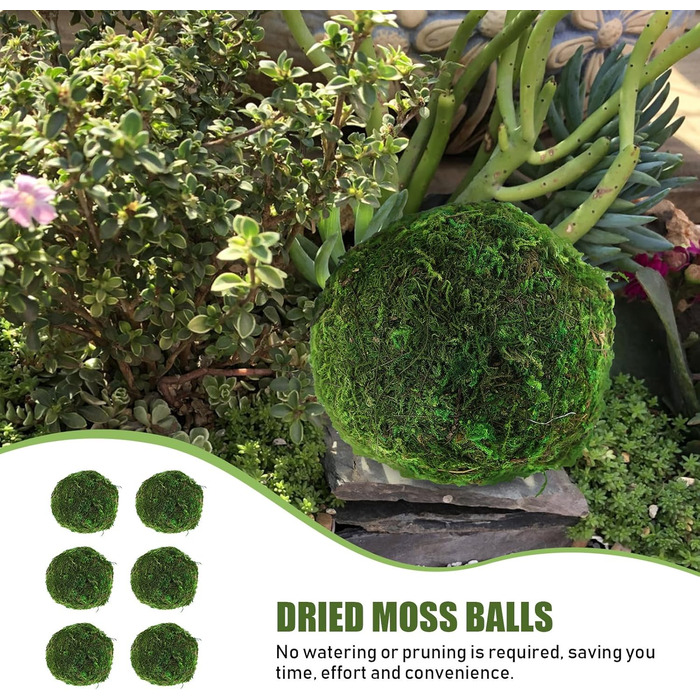 Кульки із сухого моху Камені з штучного моху Кулька з акваріумного моху Зелений мох для виготовлення булочок Зелені кульки з моху Підвісні кульки Кулька Соковитий наповнювач із сухого моху, 6 шт.