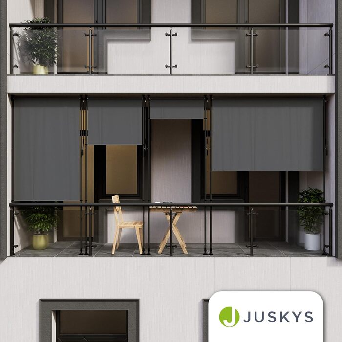 Вертикальний тент Juskys Barbados 200x310 см - Всепогодний ширма для балкону - Розсувний бічний тент без свердління для саду та балкону - Сірий 200 x 310 см