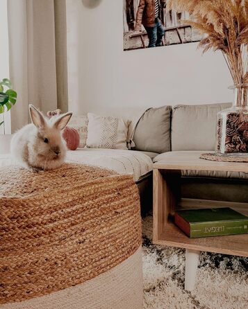 Beliani Boho Pouf Cotton and Jute Square Beige Kirama, Beliani Boho Pouf Cotton and Jute Square Beige Kirama