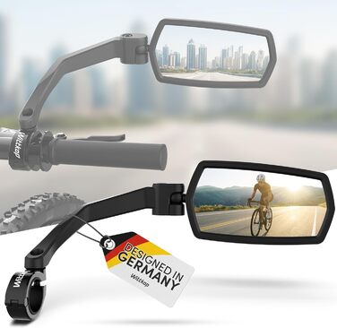 Велосипедне дзеркало WITTKOP Велике поле зору HD Обертається на 360 та складається Кріплення зверху та знизу Ударостійке та міцне Опукле дзеркало заднього виду для велосипедів та електровелосипедів (Комплект (лівеправе))