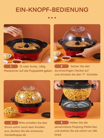 Машина для приготування попкорну - 5.5 л великої ємності - HOUSNAT 800 Вт домашня машина для приготування попкорну з антипригарним покриттям і знімною нагрівальною поверхнею - безшумна та швидка - машина