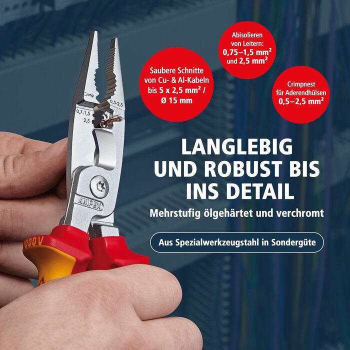 Кніпекс (KNIPEX) плоскогубці для електромонтажу VDE, 200 мм, 13 86 200 SB