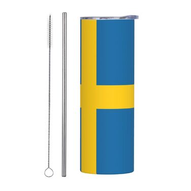 Кухоль з прямою трубочкою, дизайн шведський прапор, друкований, дорожній кухоль, підходить для кемпінгу, офісу та дому, 590 мл