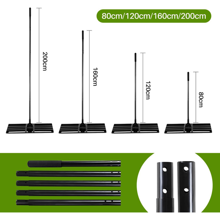 Вирівнювальний граблі Rasen Rakel з нержавіючої сталі для видалення піску та підсипки газону, 75x25 см, ручка 200 см - чорний