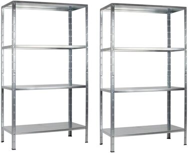 Комплект із 2 стелажів SCHULTE без болтів з 4 полицями PowerMAX, вантажопідйомність 65 кг, 180x90x40 см (ВxШxГ), оцинкований (стелажі для зберігання, стелажі для майстерні, стелажі для підвалу)