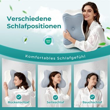 Оригінальна подушка для шиї, ергономічна подушка з піни з ефектом пам&39яті - ортопедична подушка для підтримки шиї для всіх положень сну на боці, на спині та на животі (синя)