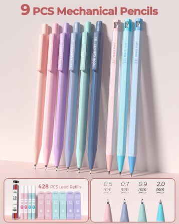 Набір шкільного приладдя Four Candies, 56 шт., естетичне, з пеналом, 6 кольорових кулькових ручок, 12 пастельних маркерів, 5 гелевих ручок з чорним чорнилом, 9 механічних олівців 0,5-2,0 мм (рожевих)