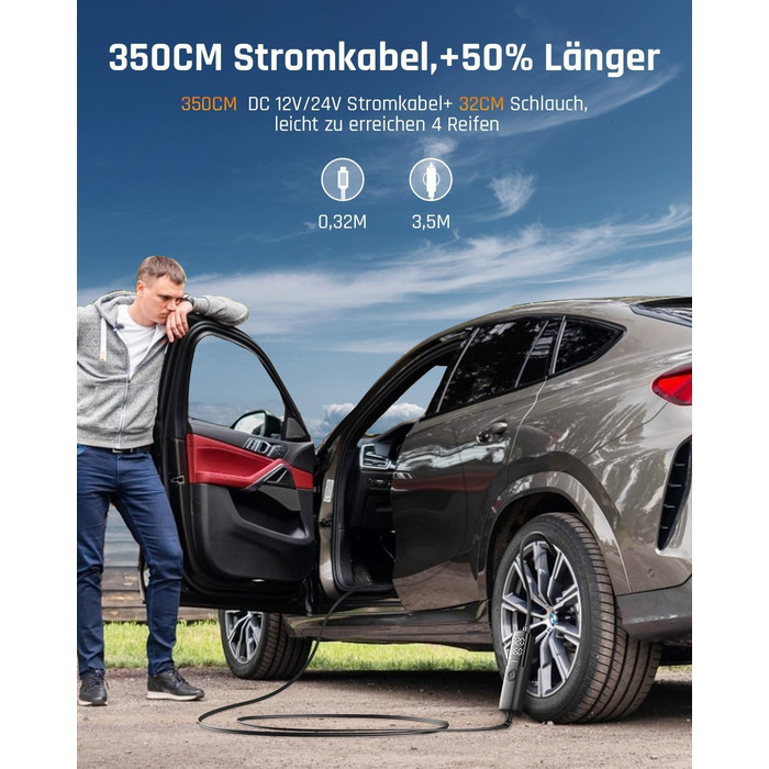 Автомобільна шина з міні-компресором CAFELE 160PSI, електричний повітряний насос DC 12V, портативний з 2 цифровими дисплеями, ткан