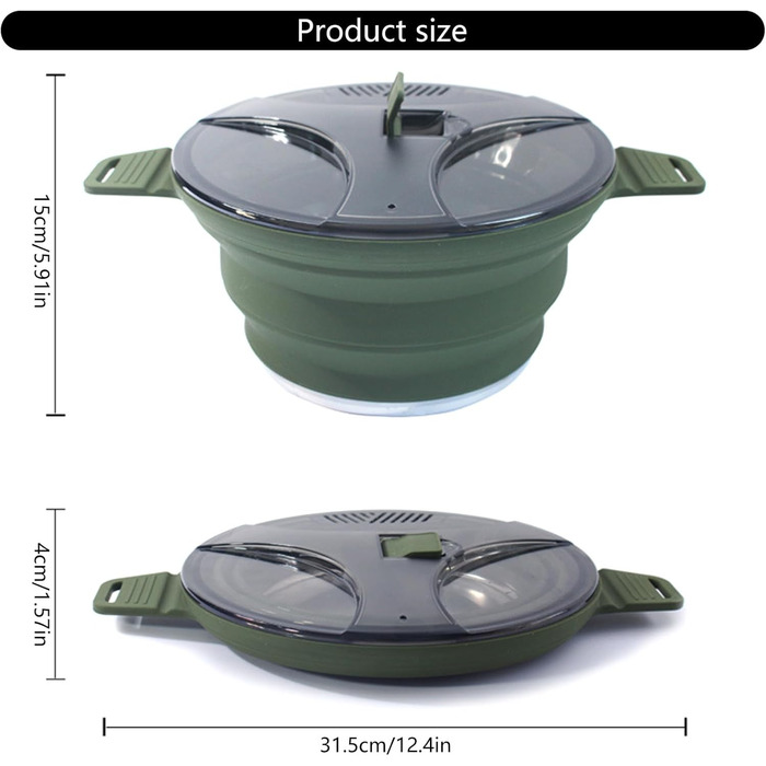 Набір із 2 складних силіконових мисок для приготування їжі, портативний, нержавіючий рюкзачний посуд для поїздок на природу, складний контейнер
