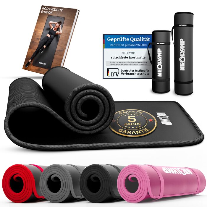 Надзвичайно товстий нековзний килимок для фітнесу з ремінцем для перенесення та електронною книгою килимок для йоги, гімнастики, спортивний килимок та килимок для пілатесу килимок для тренувань для дому, студії та використання на вулиці (чорний 80 см) 80 