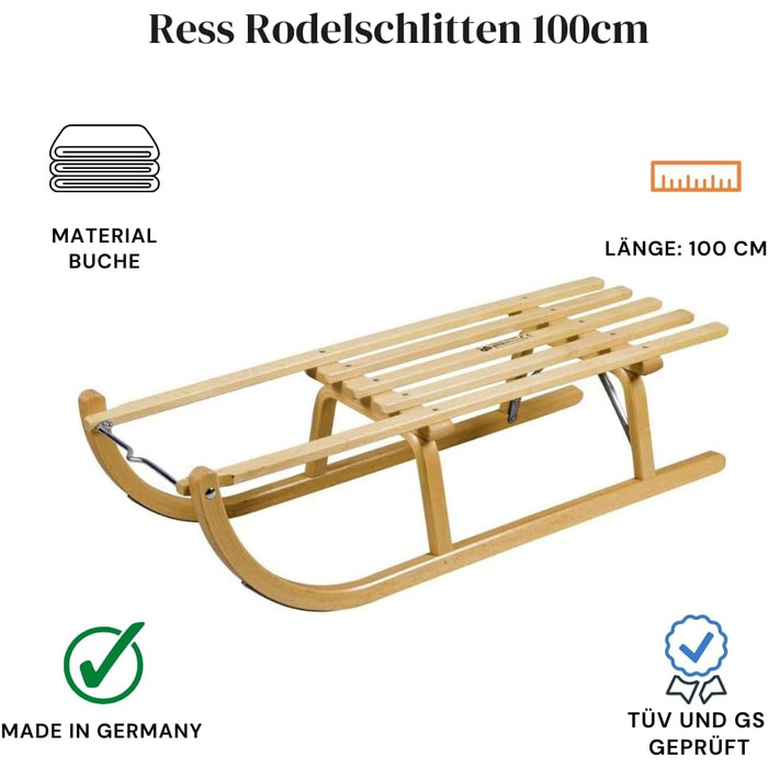 Санки Ress Davos Style Wooden Sledge, класичні дерев'яні