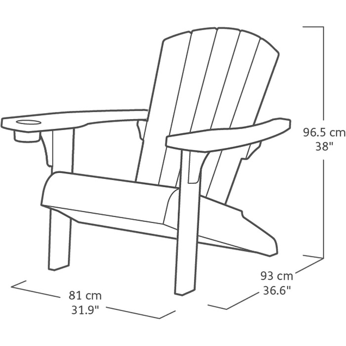 Садове крісло Keter Alpine Adirondack, пластикове садове крісло з тримачем для напоїв, біле, водонепроникне, класичний американський дизайн, для саду, патіо та балкону, 93 x 81 x 96,5 см, біле, суцільне