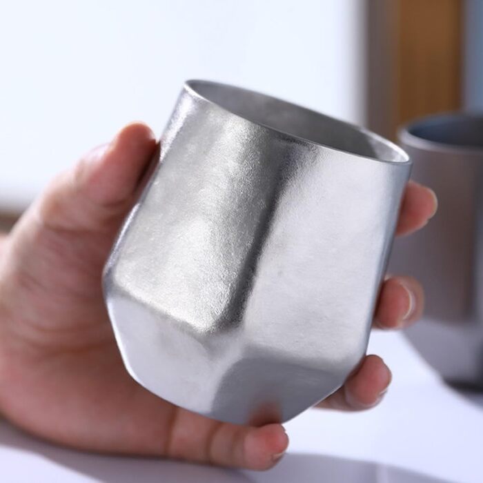 Мл двостінна ізольована титанова чашка для пиття для кемпінгу, пікніків та активного відпочинку, срібляста, 240