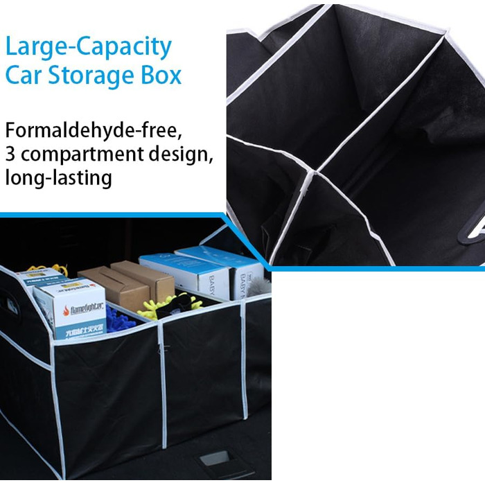 Органайзер для багажника автомобіля, трисекційний, складаний, преміум-матеріал, для позашляховиків, седанів, легкових та вантажних автомобілів, чорний