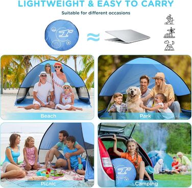 Пляжний намет-розкладний намет, портативний надлегкий автоматичний пляжний намет із захистом від сонця UPF 50 для 3-4 осіб, пляжний намет, сімейний захист від сонця, пляжний кемпінг, піший туризм, сад
