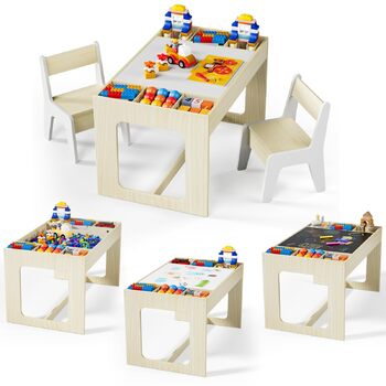 Дитячий комплект сидіння MAMIZO з місцем для зберігання, дитячий стіл з 2 стільцями, комплект дитячого столу та стільців з двосторонньою стільницею, дитячий стіл для дитячих кімнат та дитячих садків, вік 3, колір дерева з білим