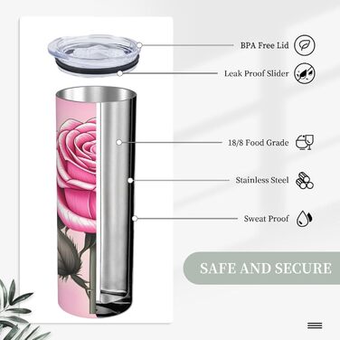 Кухоль з прямою трубочкою, красиві рожеві троянди, принт, дорожній кухоль, підходить для кемпінгу, офісу та дому, 590 мл