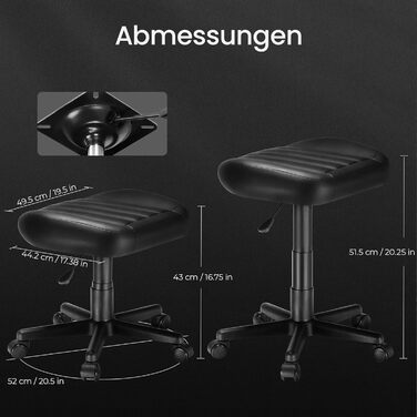 Ергономічний стілець EUREKA з регульованою висотою та коліщатками, офісний стілець для м&39якого комфорту, нековзна основа, поворотний стілець на 360, висота сидіння 43-51 см (чорний)